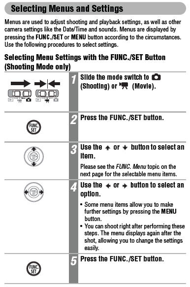 SD200 Menu Selection